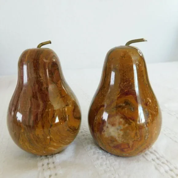 Vintage Marble Stone Pears, Polished Fruit Hand Carved Lot of 2 Pakistan Heavy - Picture 8 of 8